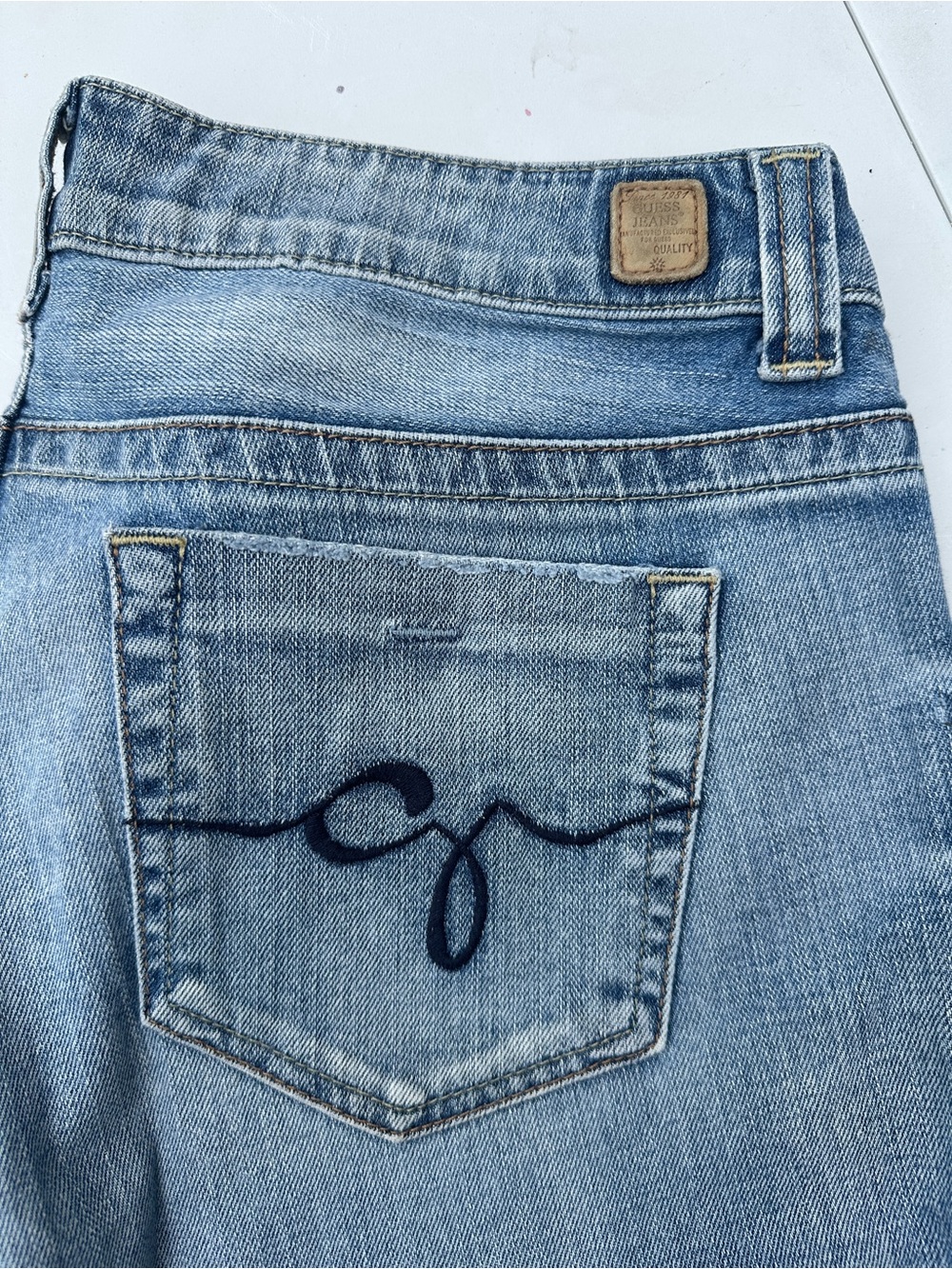 Y2K Guess Light Blue Wide Leg Jeans with Embroidered Back Pocket - Picture 3 of 6